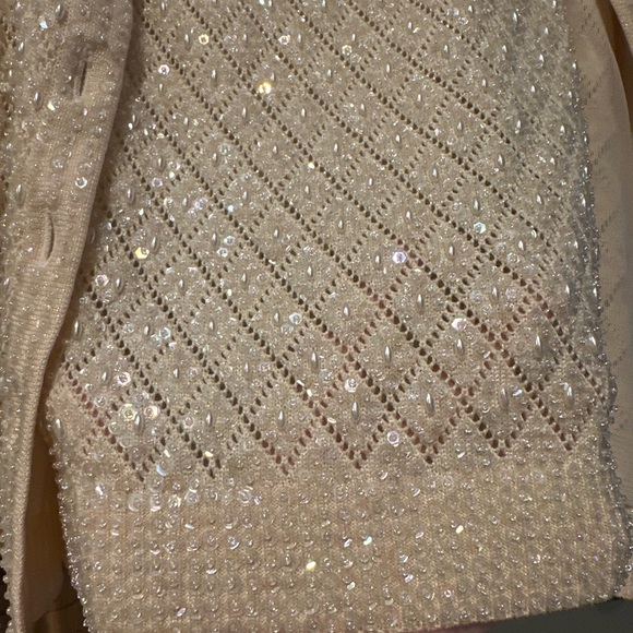 Vintage Escada Couture Cream and Iridescent Beaded Cardigan Set - Picture 5 of 12